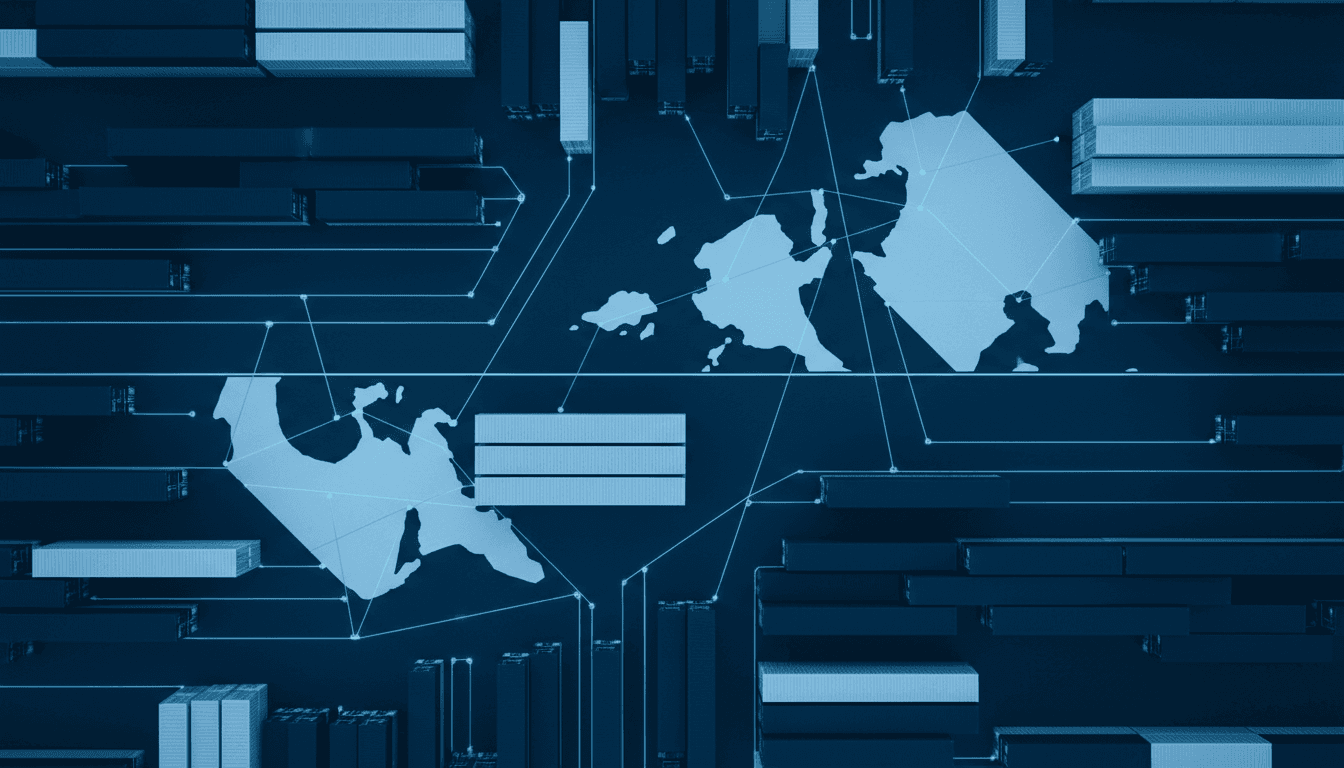 Abstract navy geometric shapes suggesting global shipping routes