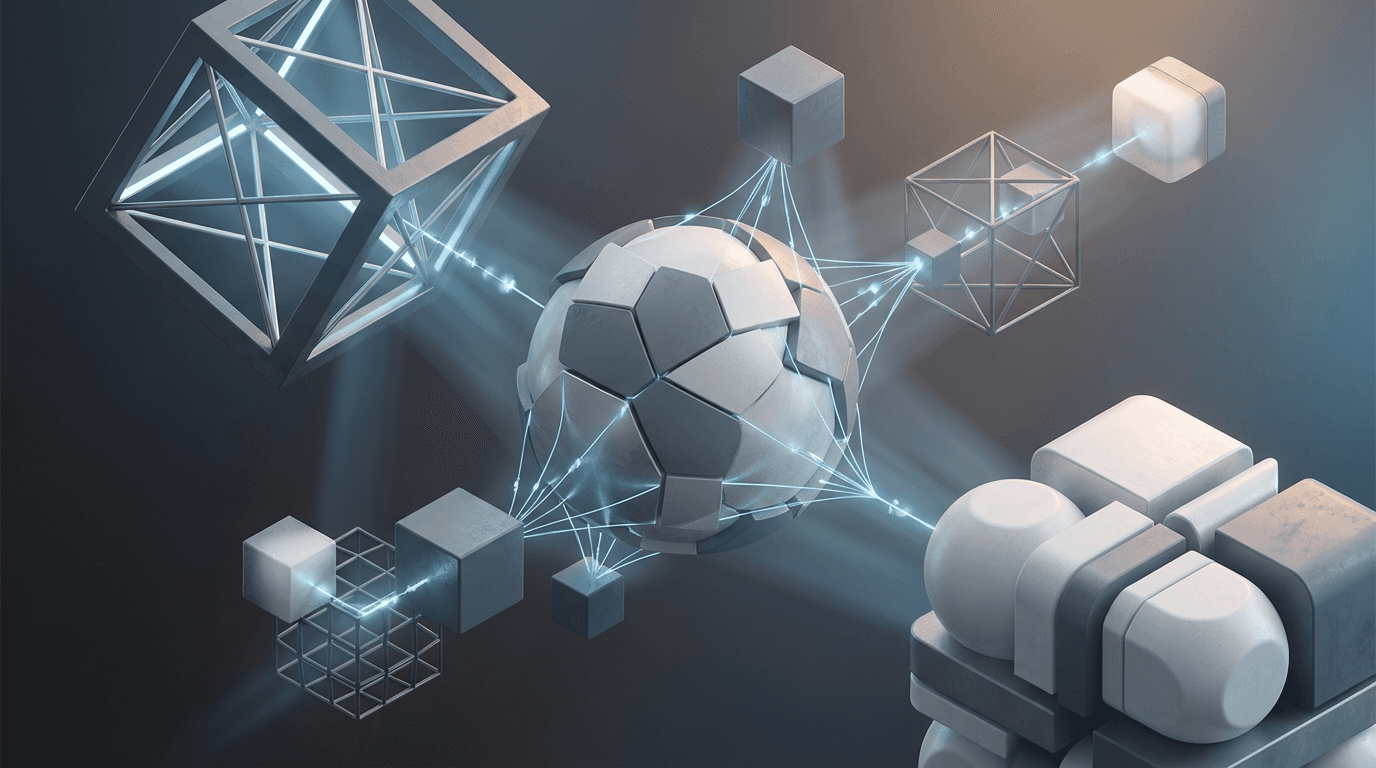 Abstract geometric visualization of global supply chain routes in navy and ice blue